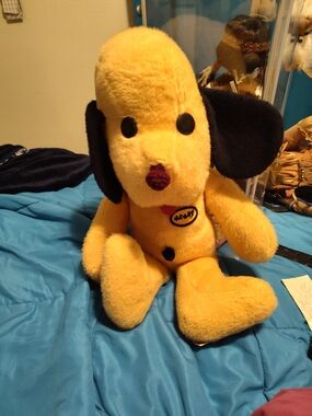 1970s Animal Fair Plush Dog Toy with Black Ears Henry
